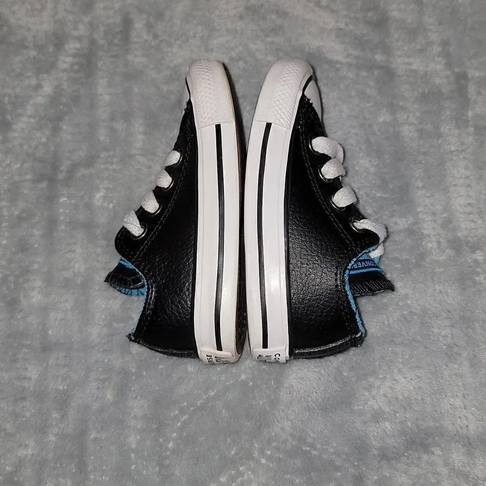Converse All Stars Low Black Leather Blue Trim CTSA Shoes Baby Size 4